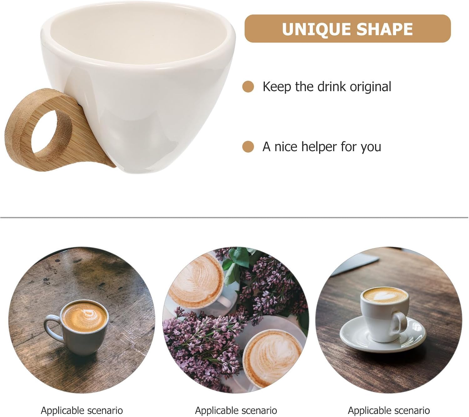 Latte Mug, Ceramic Coffee Cups Premium Ceramic Material for Home and Café Use Wooden Handle Cappuccino Mug Espresso Cup for Latte Green Tea and Beverages Set