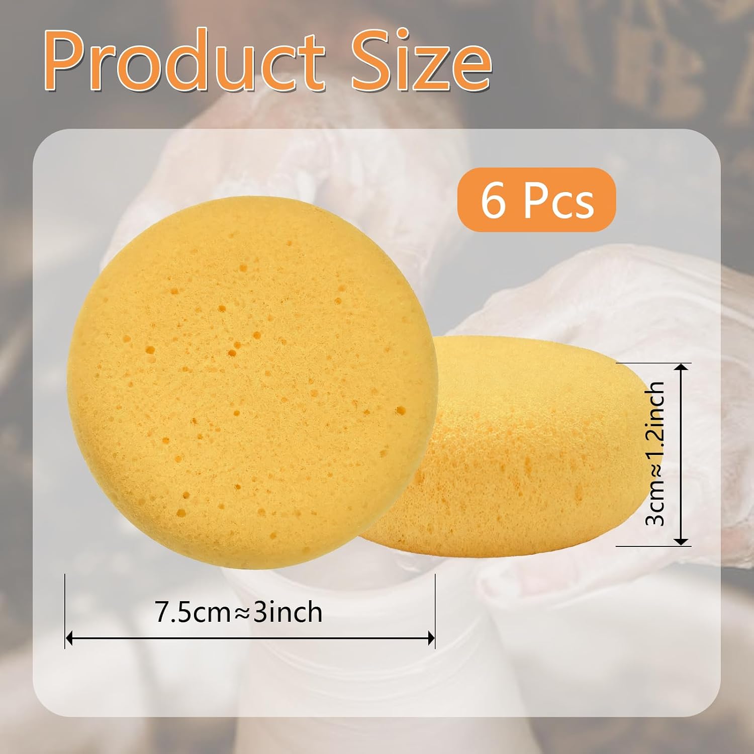 WAFJAMF 6 Pcs Pottery Sponges, 2.95 inch Yellow Round Craft Sponges