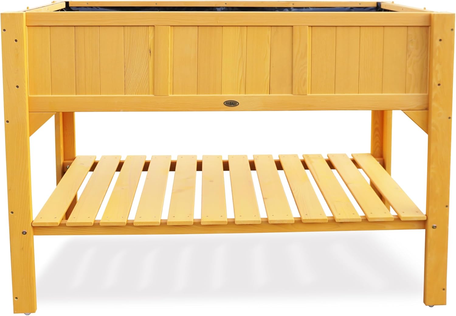 HABAU Wooden Raised Garden Bed with Legs, Outdoor Elevated Planter Box, 46x22x35-inch, w/Liner & Storage Shelf