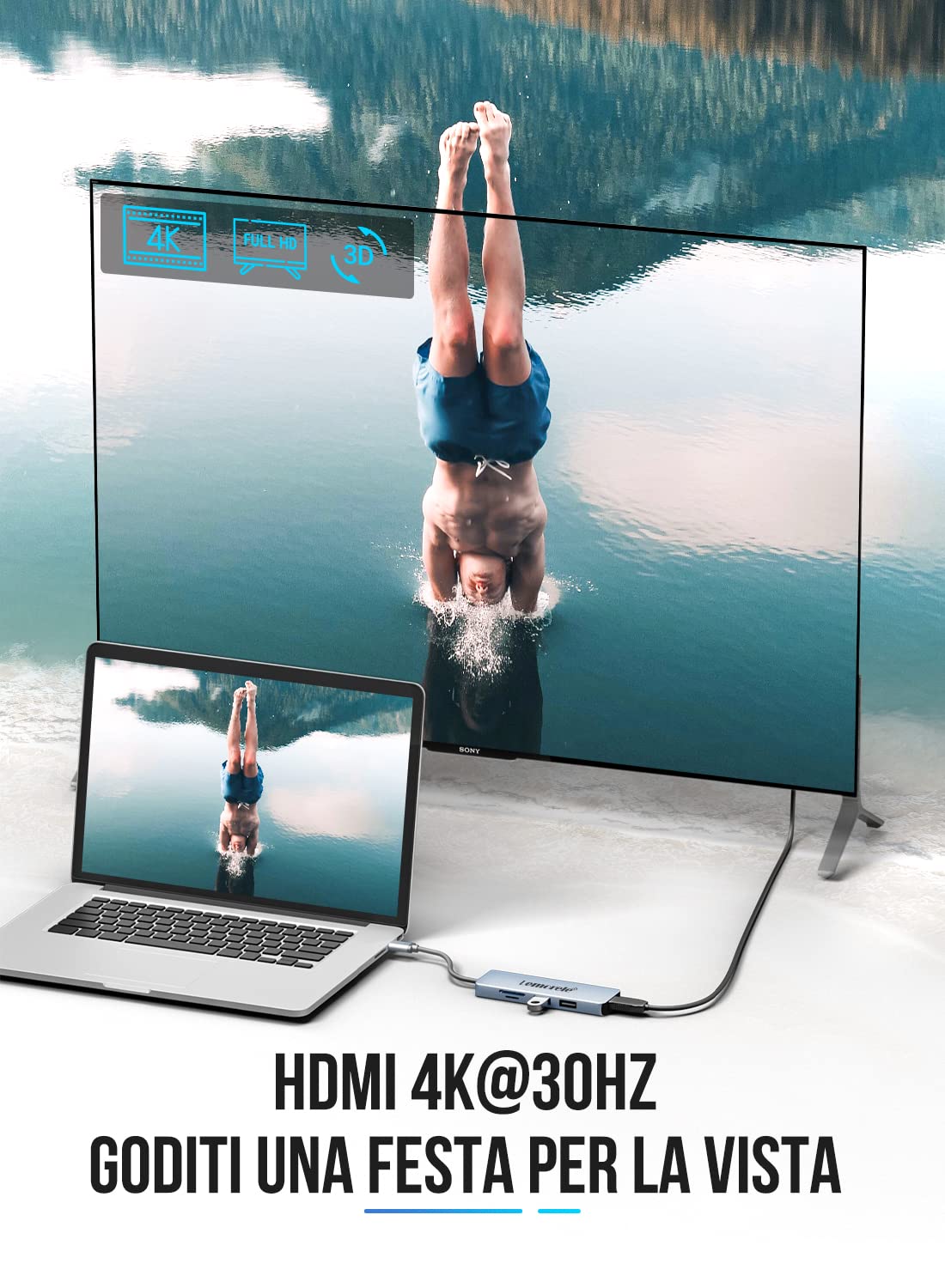 Lemorele Hub USB C HDMI 4K - 5 in 1, Alluminio Adattatore USB C Hub con 2 USB, SD/TF, HDMI adaptor per Windows, MacBook Pro/Air,Steam Deck/Switch, ChromeBook, Tablet PC Type-C, ecc