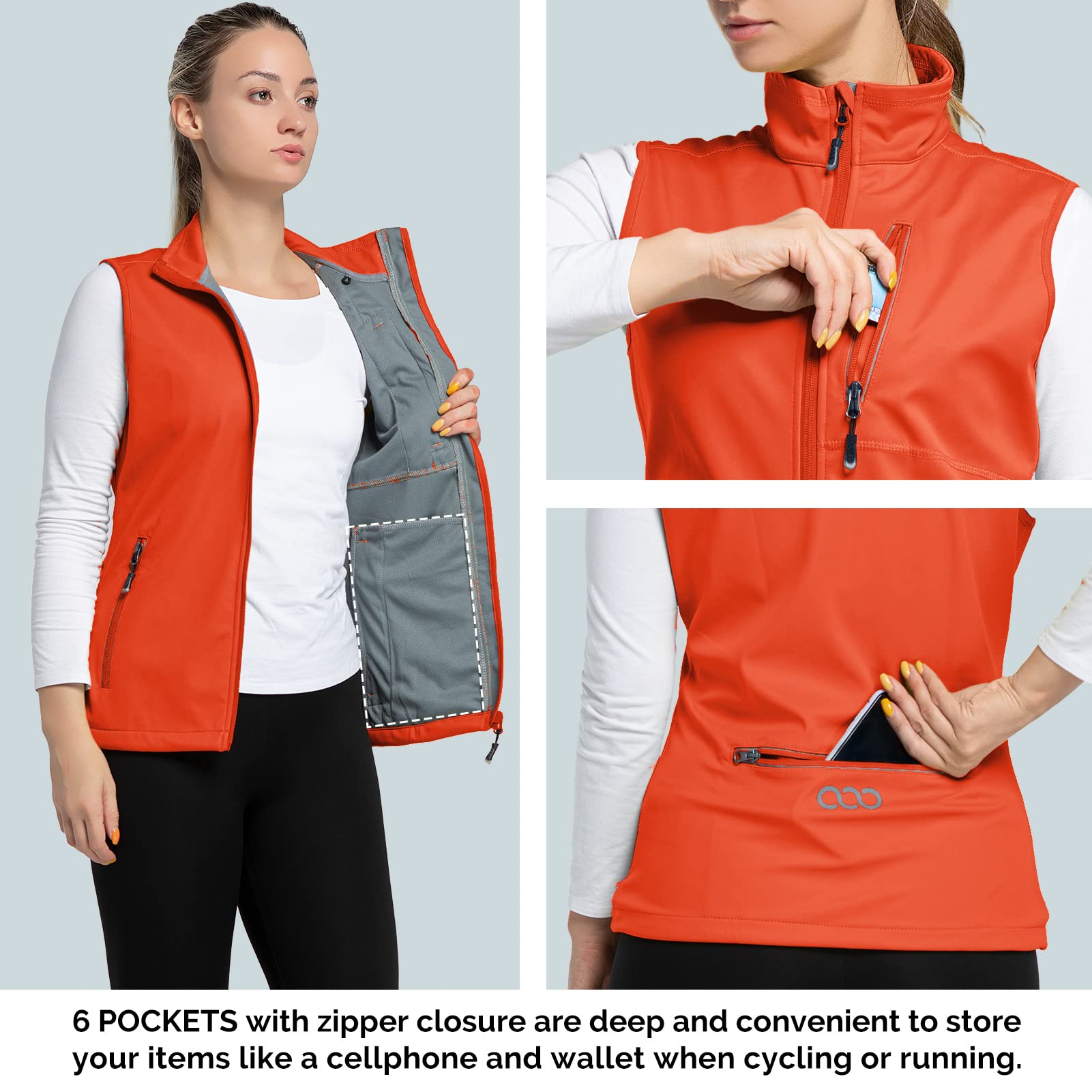 33,000ft Chaleco ligero para mujer, impermeable, cuello alto, softshell para ciclismo, chaqueta reflectante sin mangas para equitación, correr, golf, senderismo, pesca