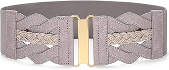 SANSTHS Vintage Stretchy Belt for Women, Womens Wide Elastic Belts for Dresses Coats, Fashion Womens Belts with Gold Buckle
