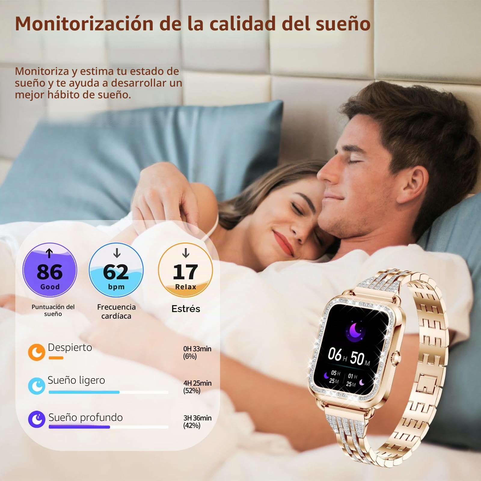 Smartwatch Mujer,Reciba y Conteste Llamadas vía Bluetooth, 1,29" Reloj Inteligente 120 Modos Deportivos,SpO2/Frecuencia Cardíaca/Sueño y Presión Arterial para Android/iOS,3 Correas