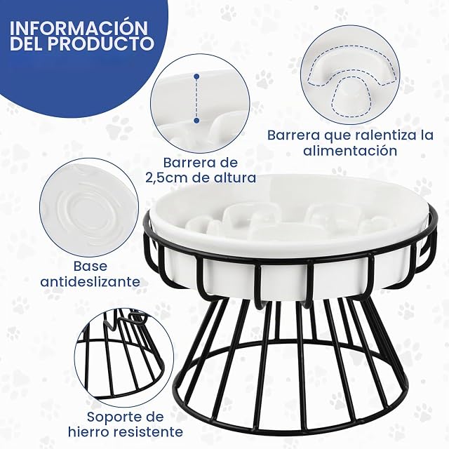 Foto 3 de 7 de Comedero elevado gato, Comedero ceramica con soporte metálico