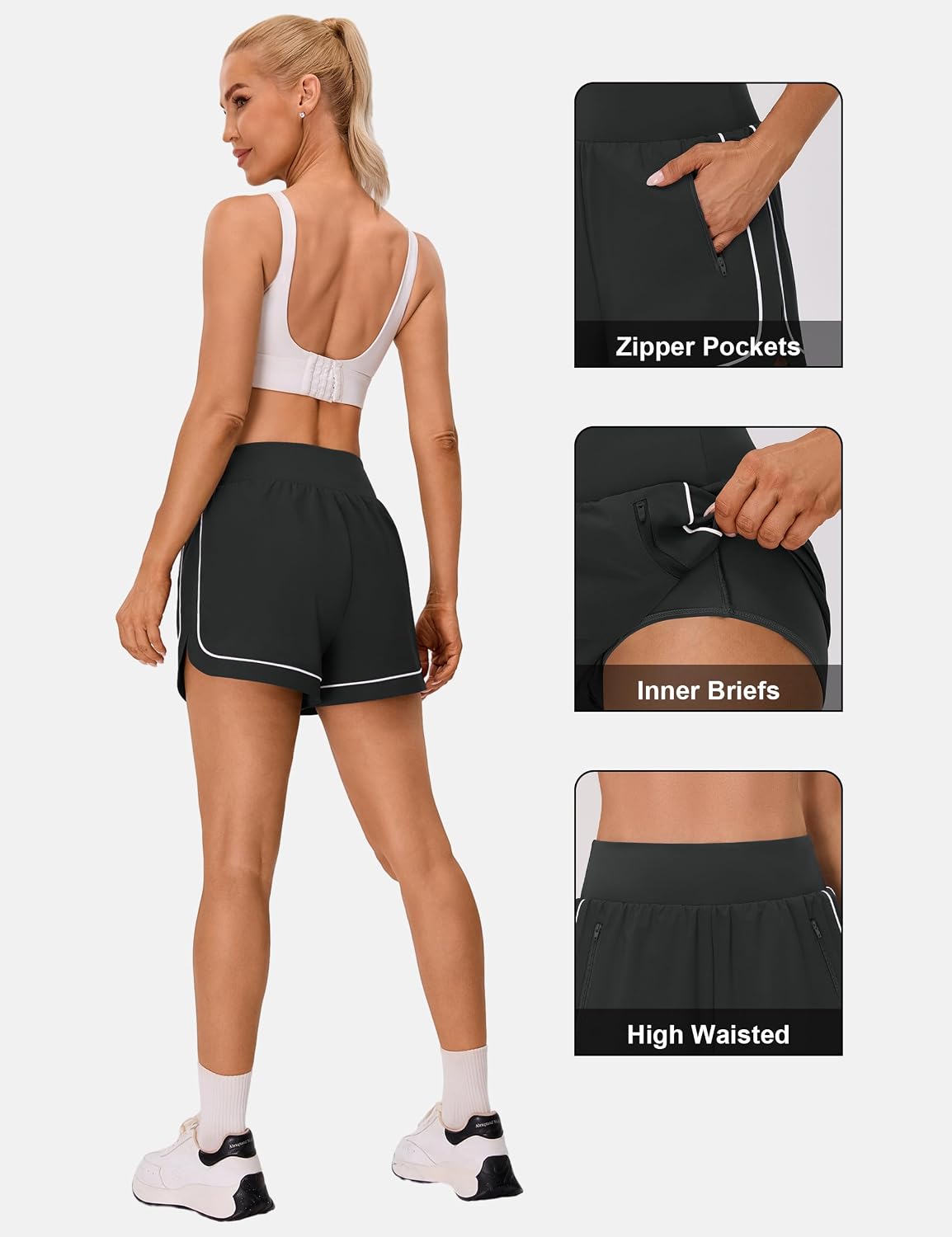 BMJL Women's Workout Shorts Athletic Running Shorts 2.5" High Waisted Gym Shorts Color Block Sporty Shorts