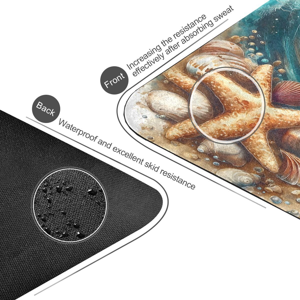 ALAZA Heart-Shaped Ocean with Seashell Yoga Mat Non Slip Fitness Exercise Mat, Workout Mat for Yoga, Pilates and Floor Exercises