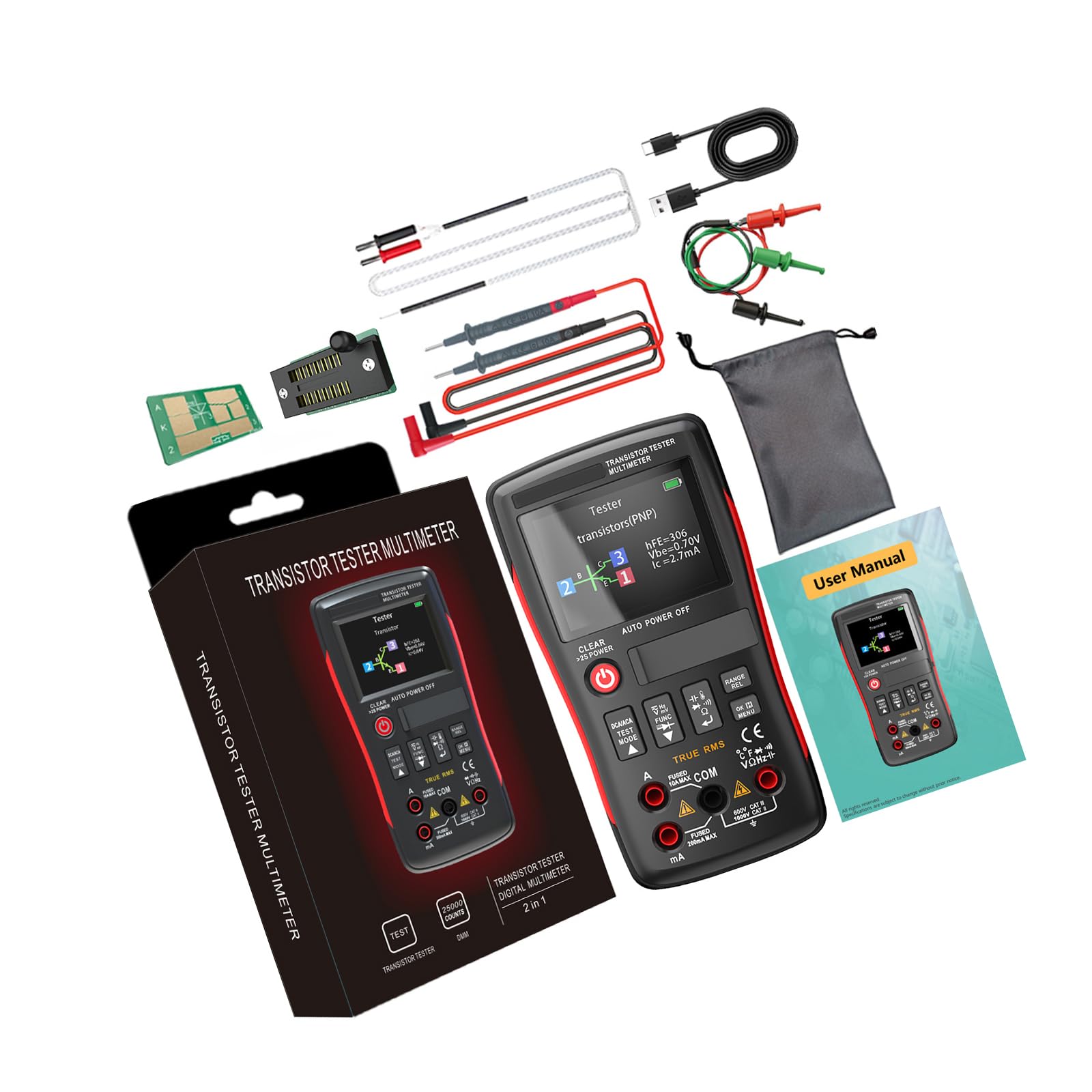 Lxjlxd Digital Multimeter And Transistor Tester With 25000 Counts High Accuracy Color Screen For Electronics Repair Ncv Potential Transducer