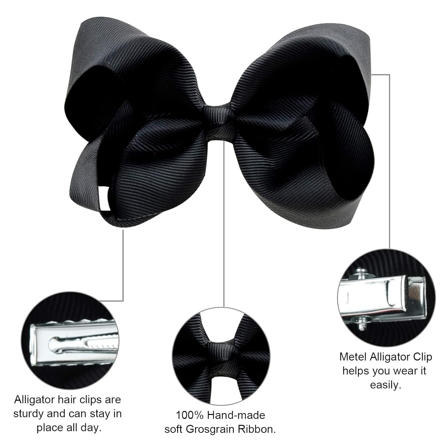 DEEKA 16 PCS 4" Hand-made Hair Bow Grosgrain Ribbon Solid Color Hair Bow Alligator Clips Hair Accessories for Little Teen Toddler Girls -Black - Image 2