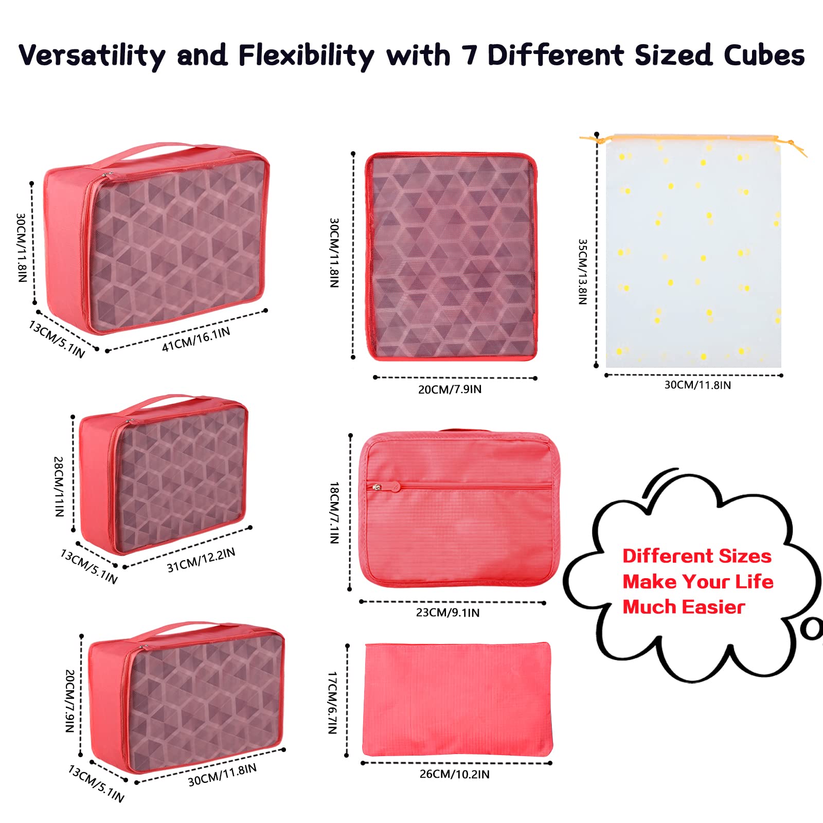 Sciphylia Organizer Valigie Organizer Valigia Set di 10 Borse Organizer da Viaggio Impermeabili Cubi di Imballaggio Viaggio Accessori Utili per Vestiti Cosmetici Scarpe Biancheria Intima Anguria Rossa