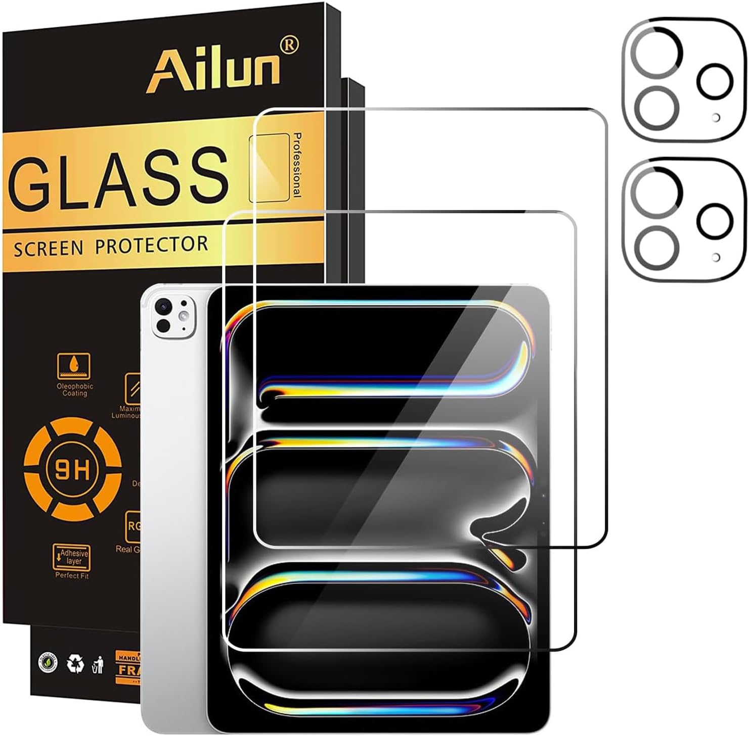 Ailun 2 Pack Screen Protector for iPad Pro 13 Inch 2025/2024 [8th/7th Generation,M5/M4] + 2 Pack Camera Lens Protector,Tempered Glass Case Friendly, Face ID Apple Pencil Compatible 4 Pack