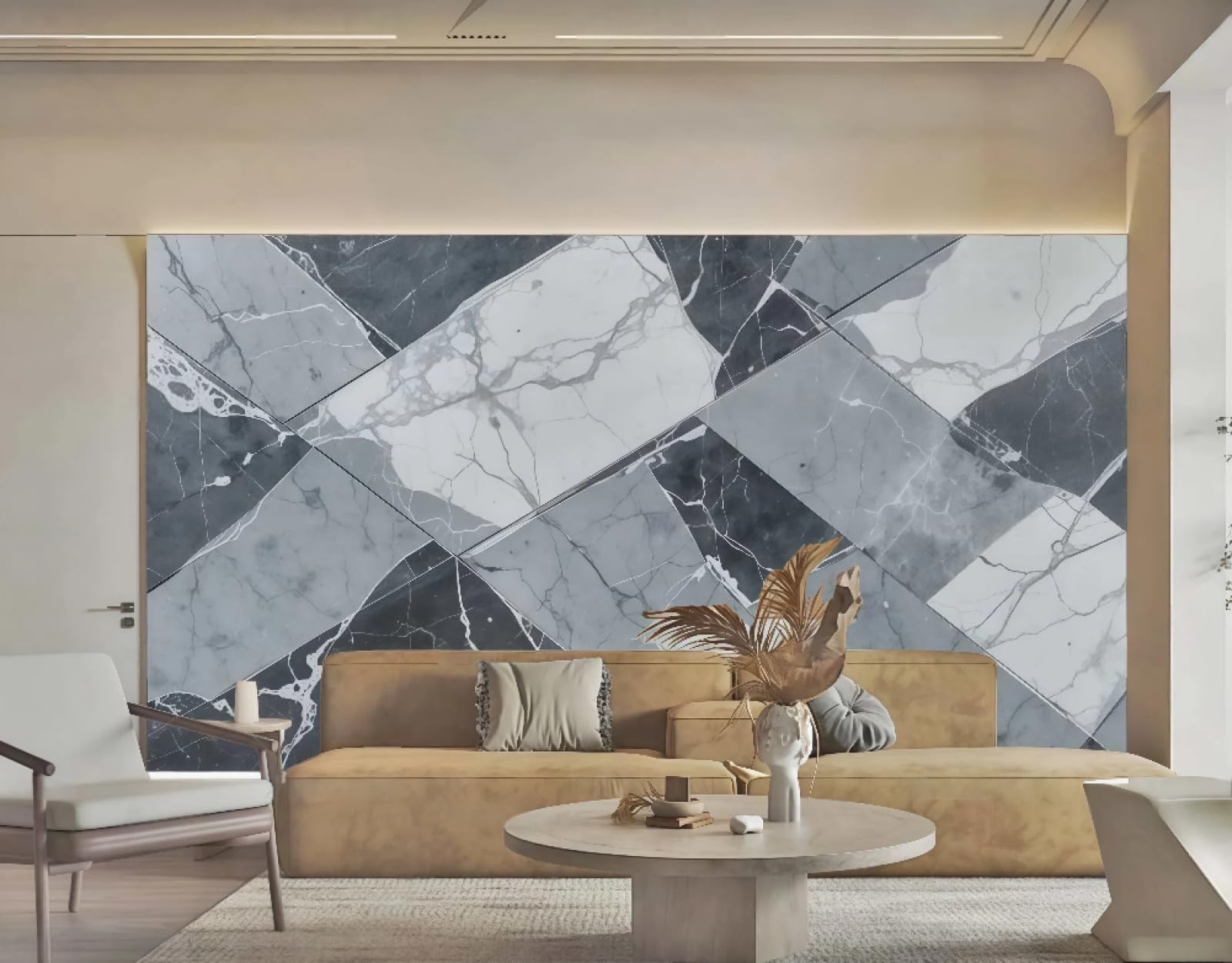 Tapeta nowoczesna minimalistyczna czarno-biała marmurowa łupek geometryczny wzór łączenie TV sofa tło ściana sypialnia salon gabinet mural, 3D, 430 x 300 cm