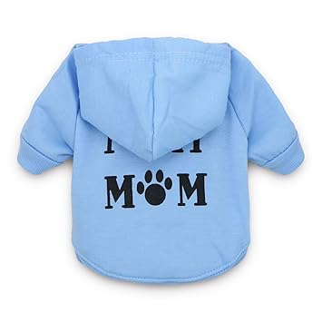 DroolingDog Dog Winter Cotton Hoodie I Love My MOM Blue X-Small