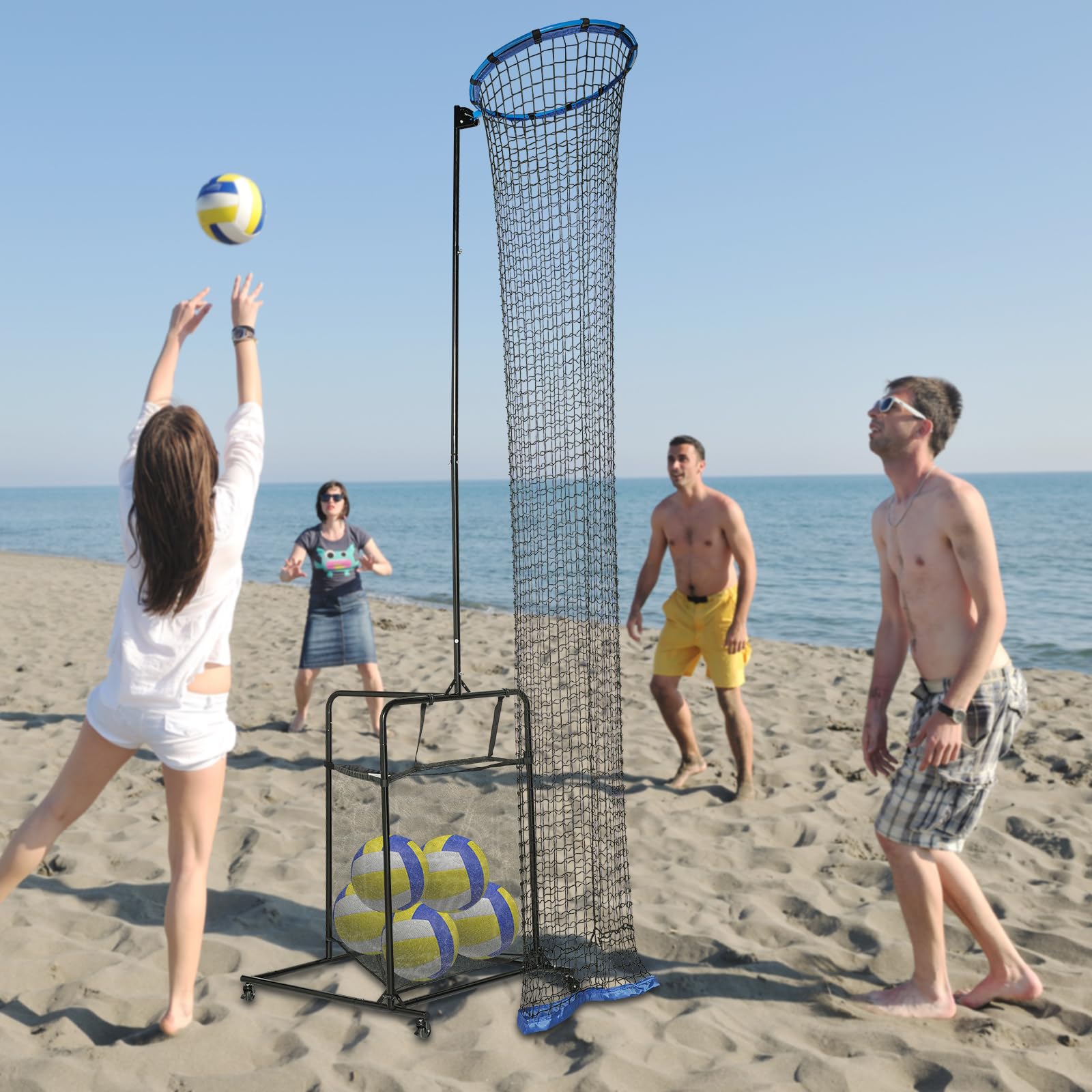 Volleyball Setter Trainer Net with 6 Adjustable Angles, Sturdy and Durable Footed Base Training Equipment for Indoor and Outdoor, Volleyball Target Net for Serving, Spiking, and Setting