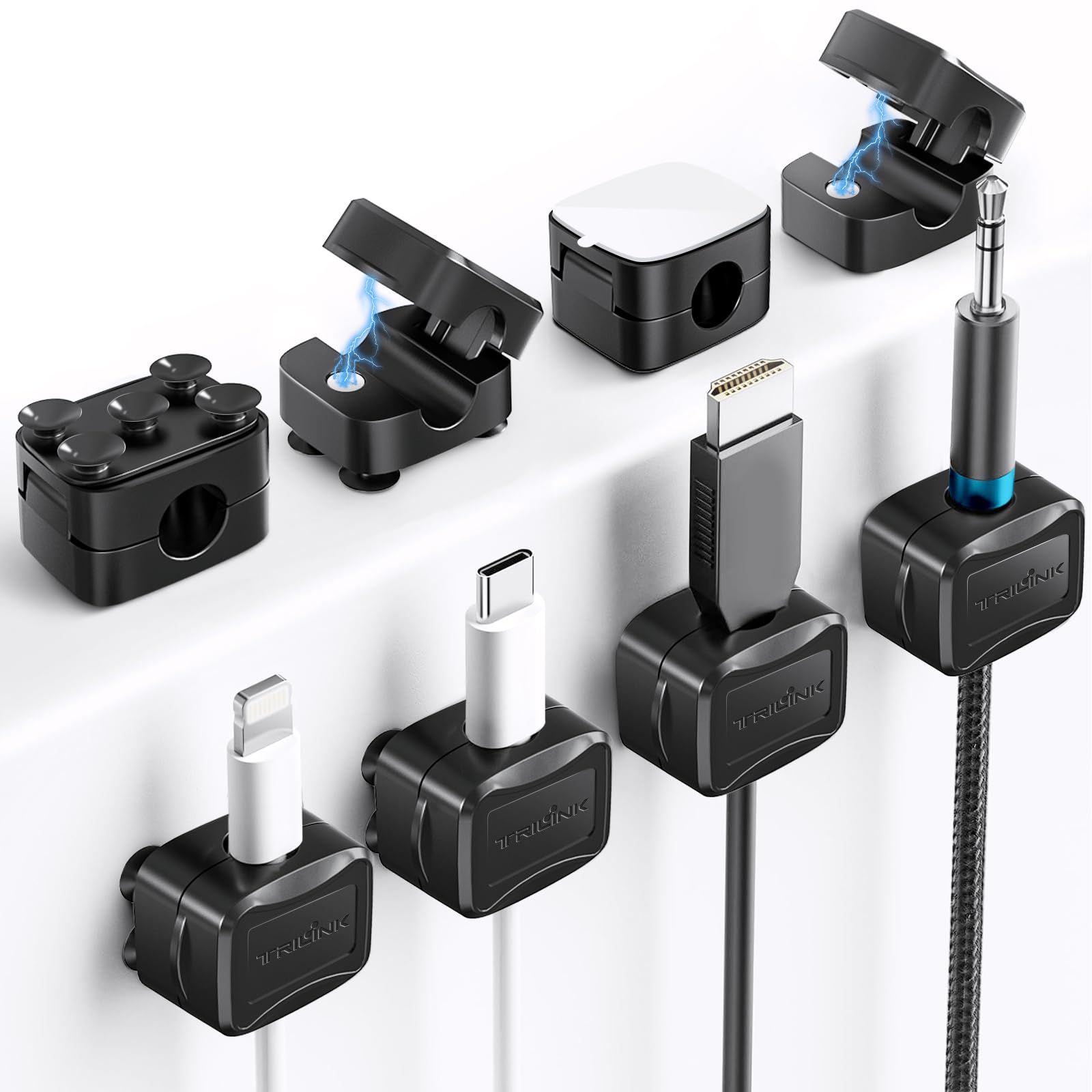 Clip Ferma Cavi Magnetiche Adesive - 8 Pezzi - Organizzatore Per Scrivania - Bianco
