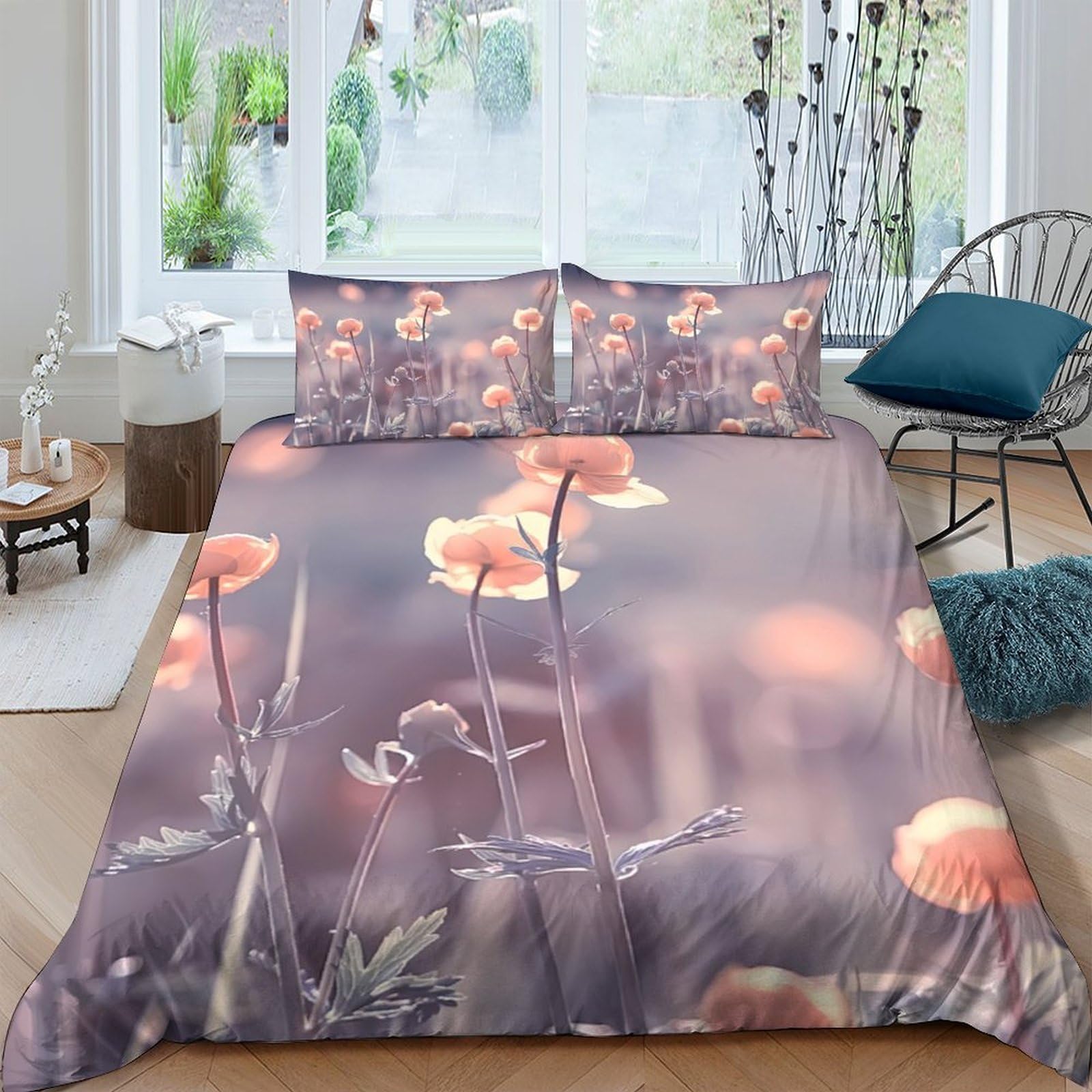 Ctjqhvkz Style-2 3D Printed Floral Meadow Fitted Sheet Microfiber Soft Autumn Blossom Mattress Cover For Bedroom Guest Room Decor Single（135X200cm）