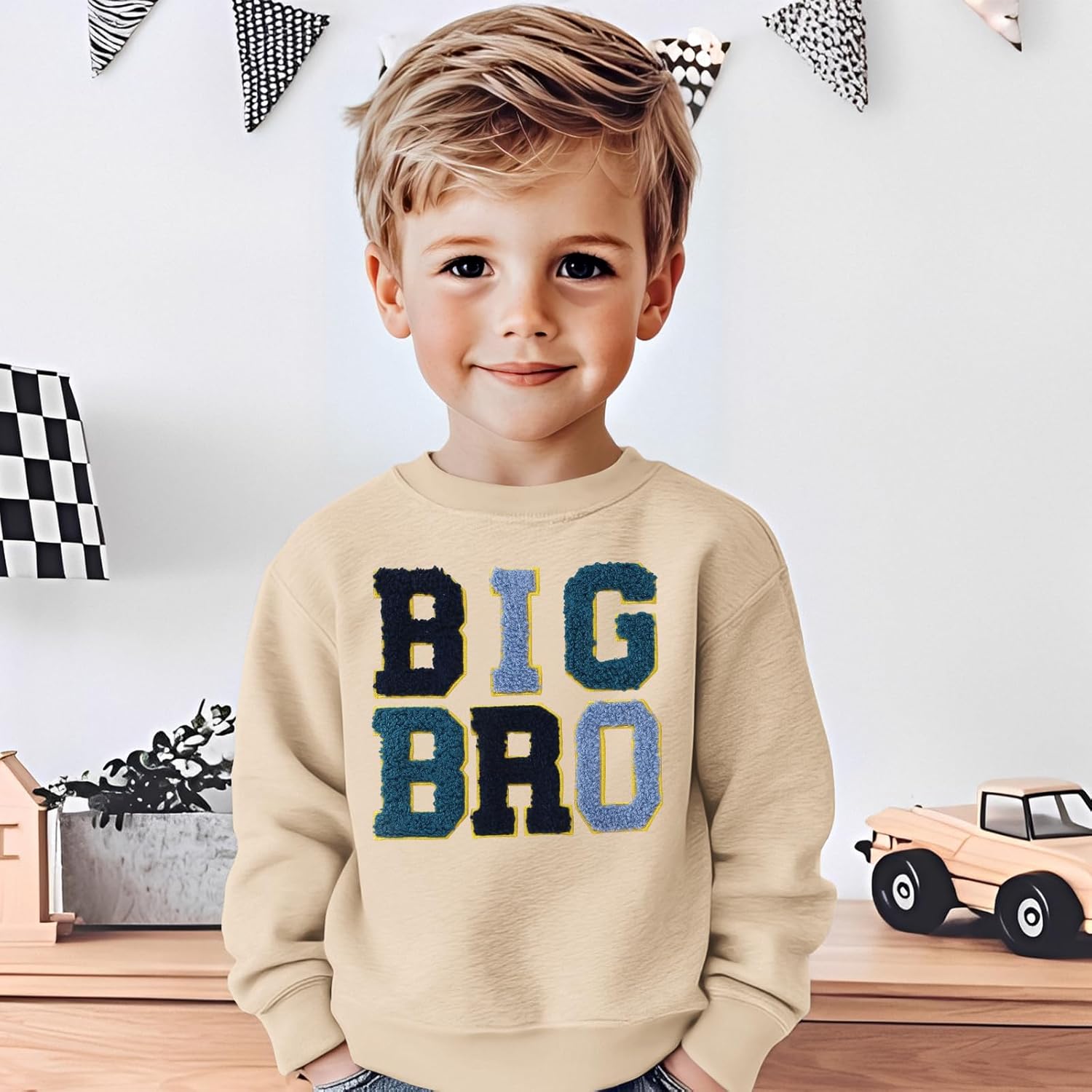 BOUTIKOME Big Brother Sweatshirt Toddler Baby Boy Big Bro Embroidery Chenille Patch Shirts Fall Pullover Announcement Tops - Image 3