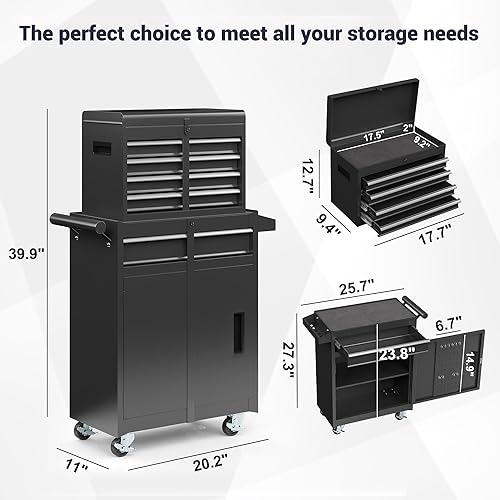 Miniatura 3 de VIWAT Cofre de herramientas de 5 cajones, organizador de caja de herramientas con embalaje mejorado, ruedas bloqueables, caja de herramientas