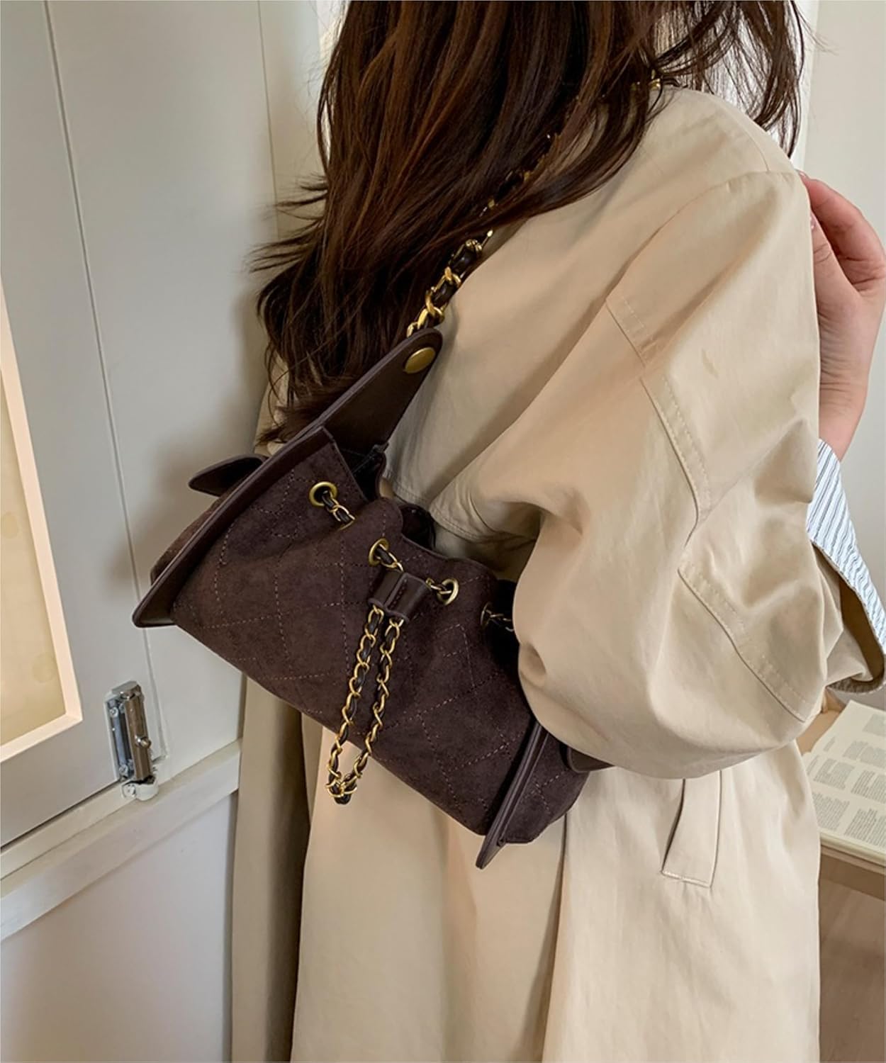 Y2k Chain Suede Shoulder Purse Vintage Crossbody Bag Women Trendy Handbags Fall Winter Casual Purse - Image 2