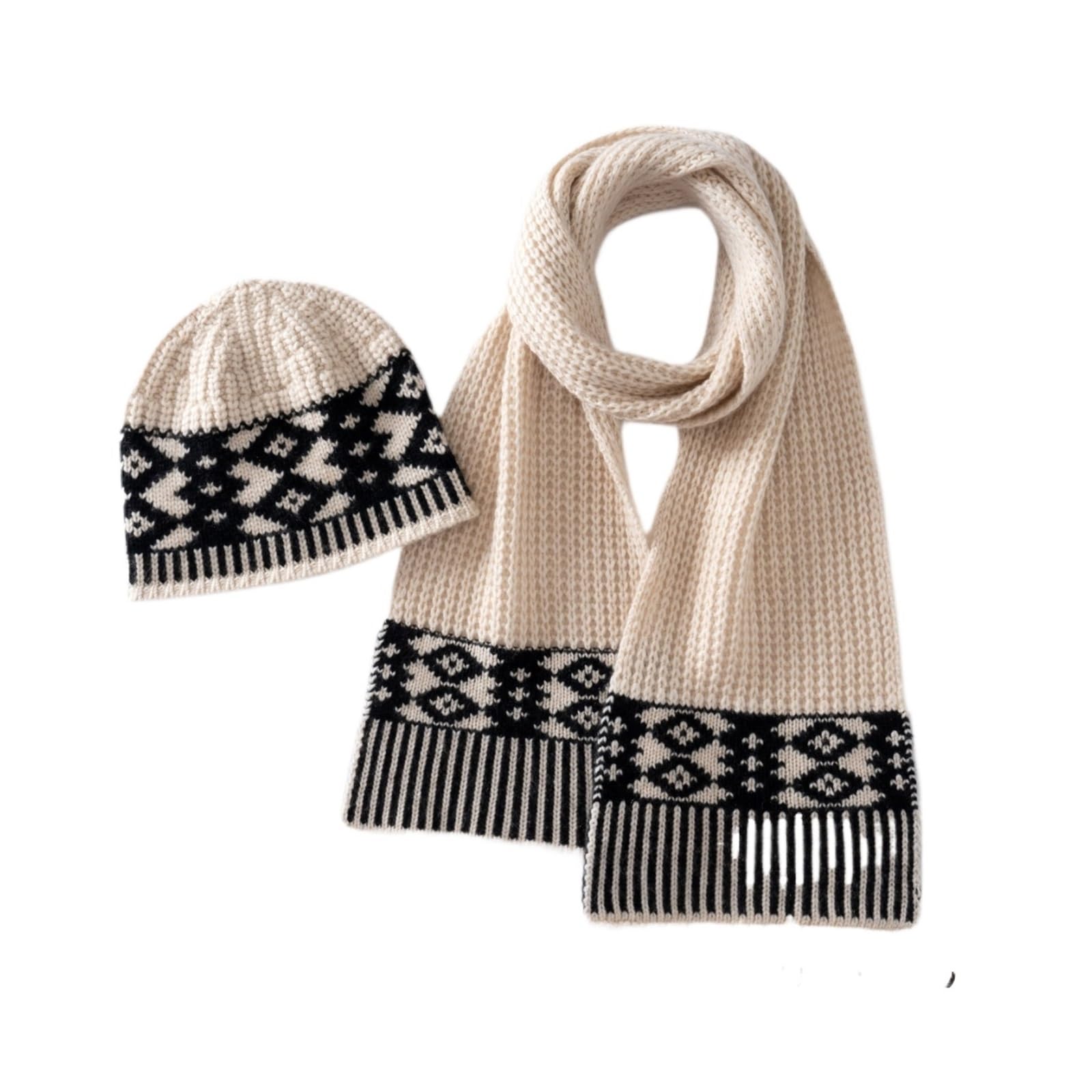 Genérico Conjuntos de gorro y bufanda for mujer, punto grueso cálido con retazos, informal, for exteriores, for invierno