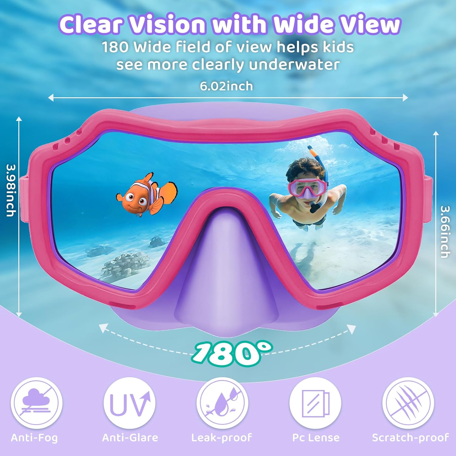Vvinca 2 Pack Kids Swim Goggles with Nose Cover, Anti Fog Snorkel Mask for Boys Girls 3-15, Shatterproof Safety Lens Set
