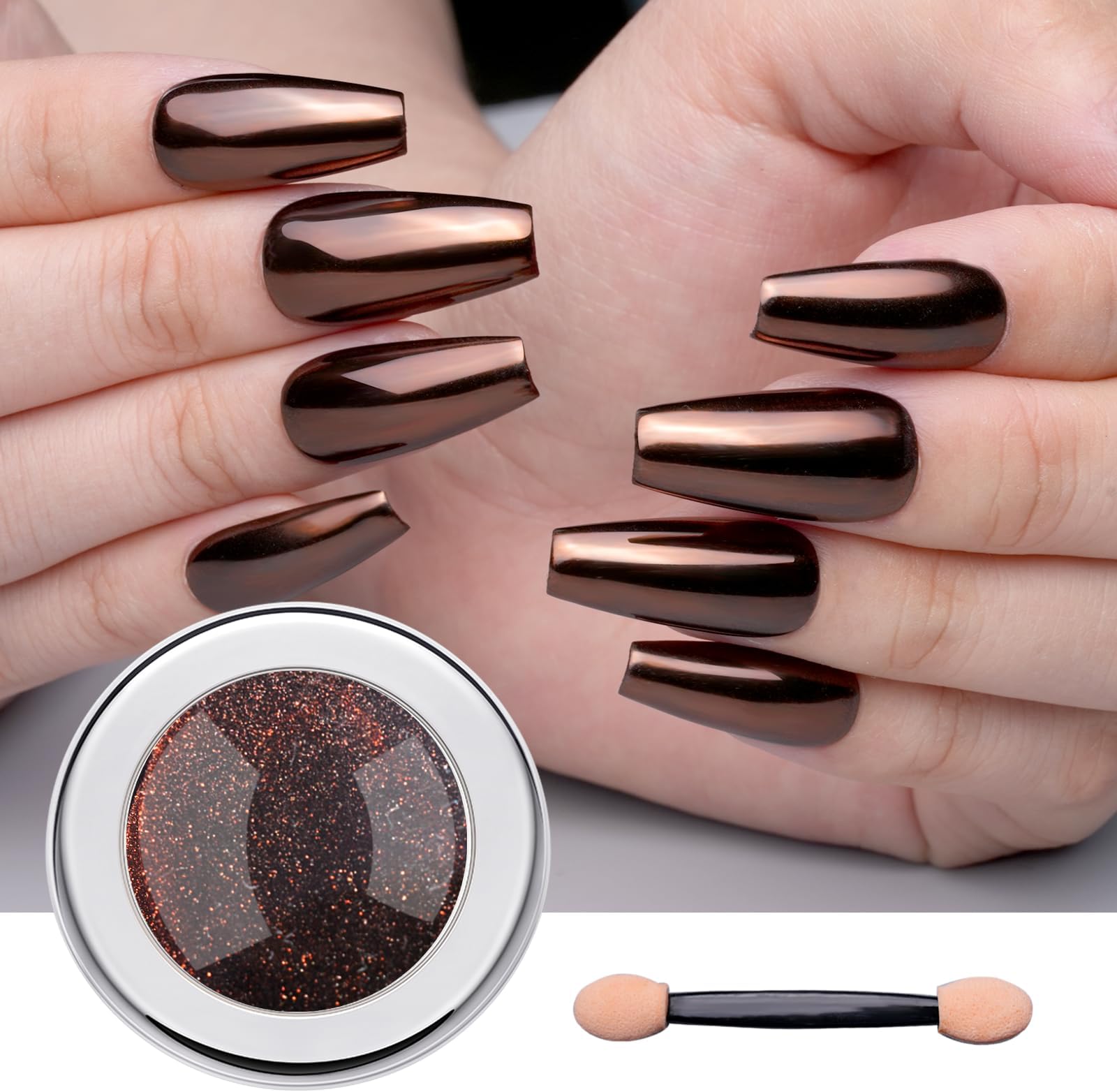 PrettyDiva Chrome Nail Powder - Coffee Chocolate Effect Nail Art Mirror Chrome Nail Powder, Brown Metallic Mirror Chrome Powder Pigment for Nail Art Decoration