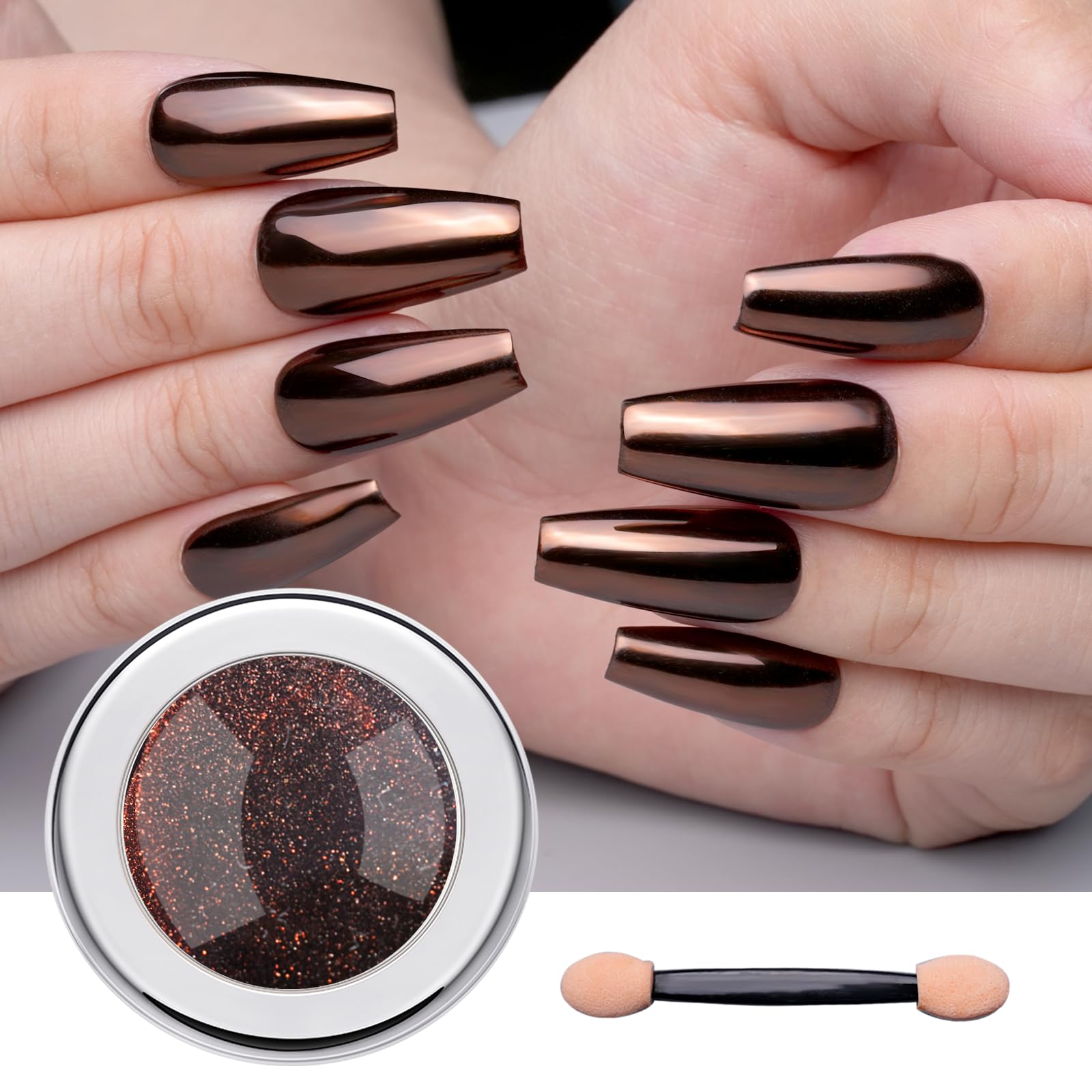 Pretty Diva Chrome Nail Powder - Coffee Chocolate Effect Nail Art Mirror Chrome Nail Powder, Brown Metallic Mirror Chrome Powder Pigment for Nail Art Decoration