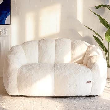 MAXYOYO Bean Bag Chair, Floral Shaped 2 Seater Sofa Includes Filling, Soft Faux Fur Floor Sofa Loveseat for Living Room Bedroom