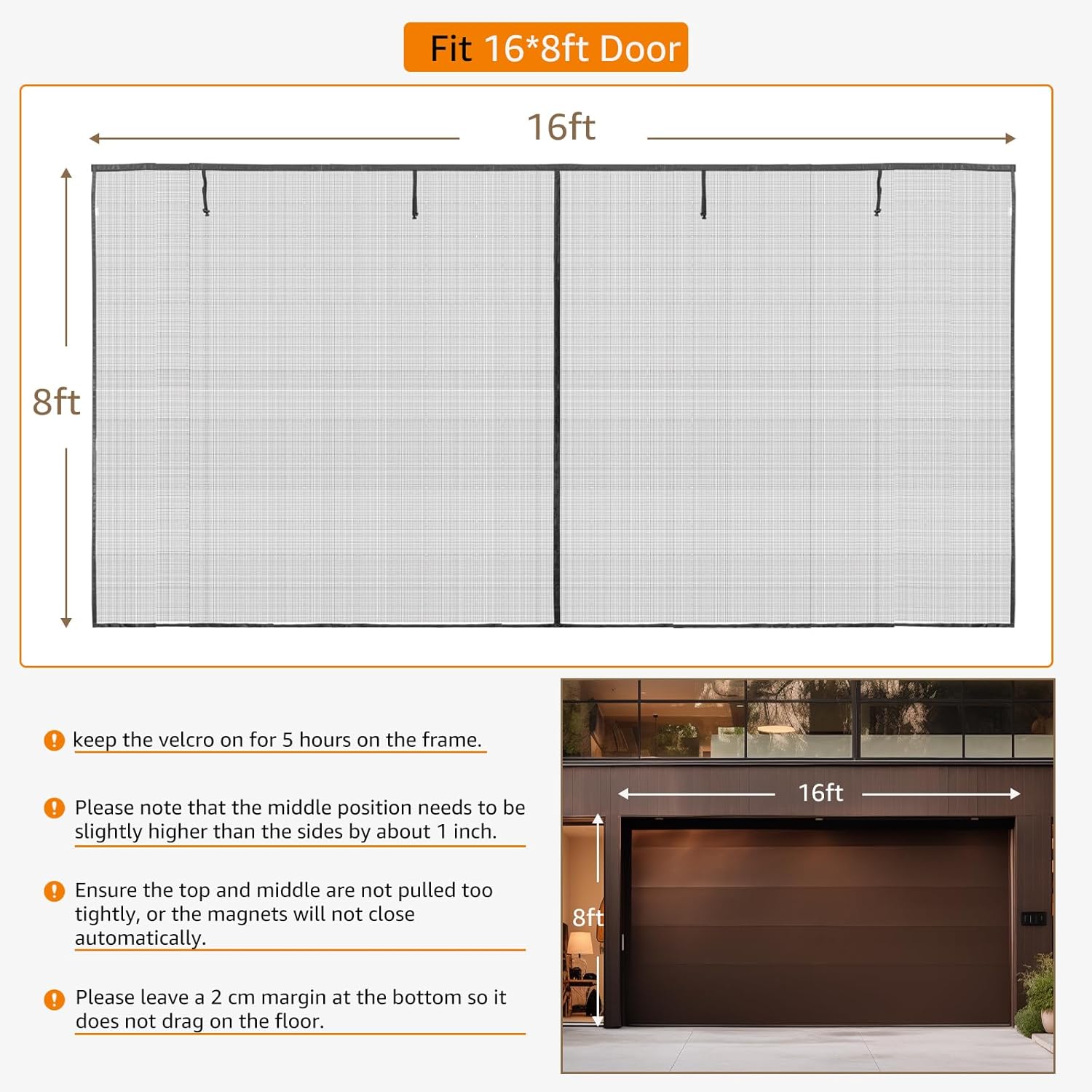 LOOBANI Garage Screen Door 16x8 Ft: Heavy Duty Magnetic Closure Garage Door Screen 2 Car, Retractable Roll Up Garage Net Screen for Patio, Hand-Free, Easy Install