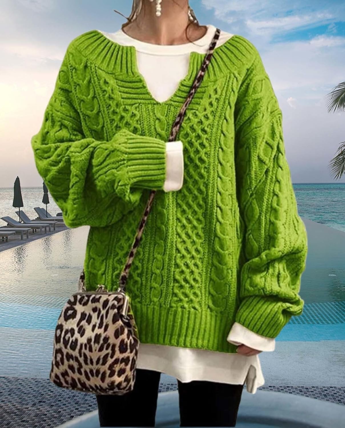 Womens Winter Chunky V Neck Long Sleeve Loose Knit Pullover Sweater Fashion Knit Casual Knit Sweater - Image 4