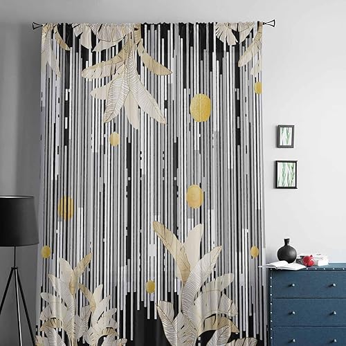 Miniatura 5 de Abstract Black White Window Curtains 63 Inches Long,Semi Sheer Rod Pocket Chiffon Curtains & Drapes Drapery Voile Draperies Window Treatment for