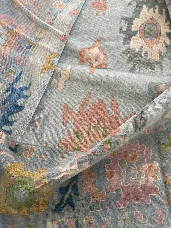 Area Rug Hand Knotted Modern Oushak Rug for Living Room, Dining Room, Office, Bedroom, Hand Knotted Oushak Rug, 7x10 Feet Grey