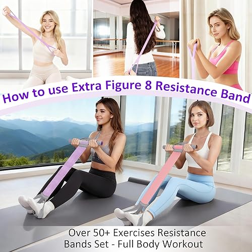 Miniatura 5 de Paquete de 2 bandas de resistencia de tela con asas, banda de resistencia antideslizante para piernas y glúteos, entrenamiento portátil, yoga,