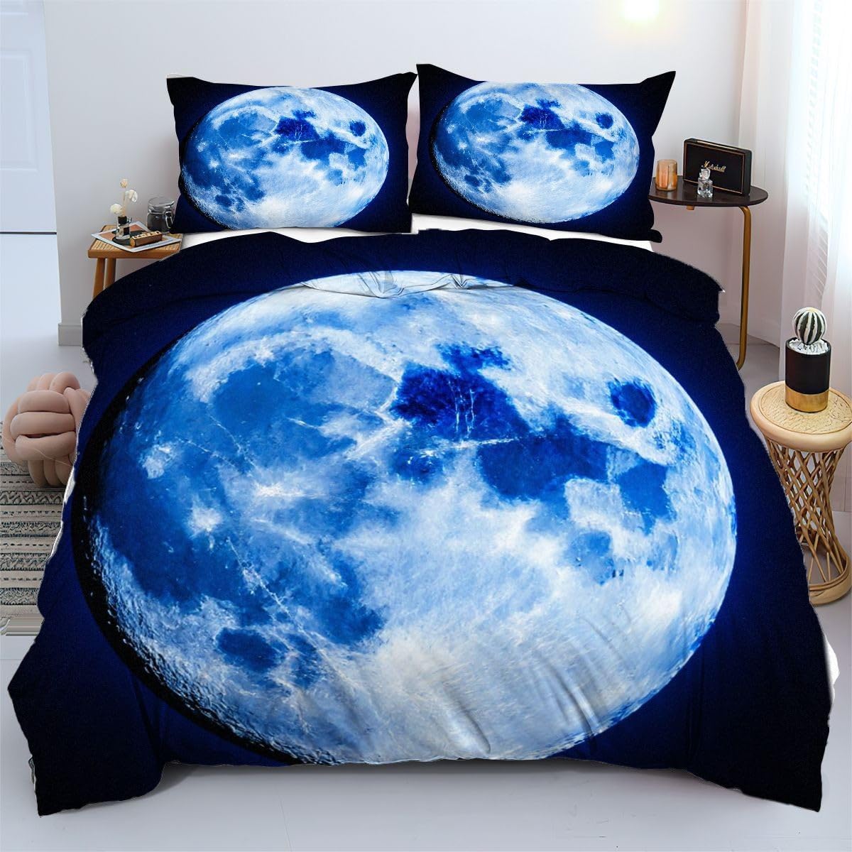 Housse de couette en microfibre 240x260 cm lune bleue pour ne plus transpirer