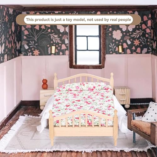 Miniatura 5 de Cama doble de casa de muñecas 1:12, muebles de casa de muñecas para regalos de casa de muñecas 1:12
