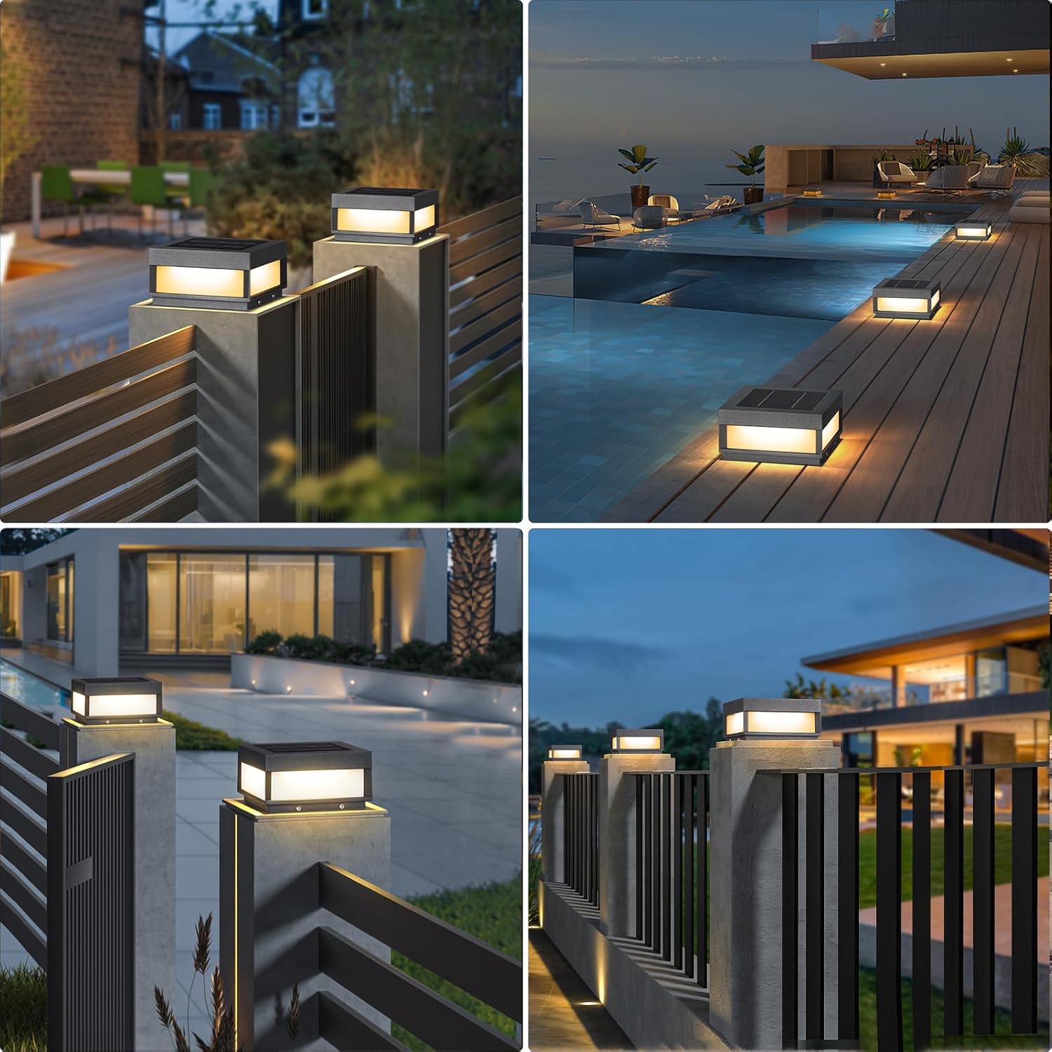 Solar Post Light, 7.87" Outdoor Modern Fence Deck Cap Lights for Small Pillars Column Waterproof Lamp 3000K Luxury LED Lighting for Patio Gate Driveway Garden Decoration