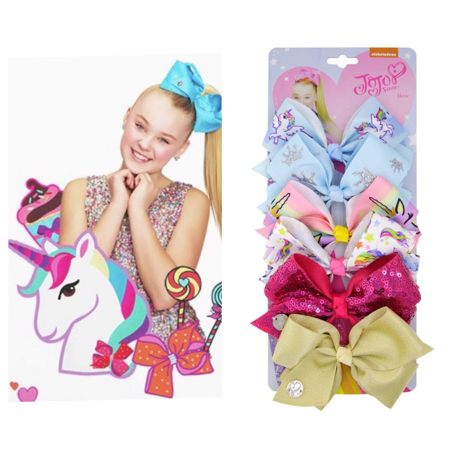 JoJo SiwaHair Clips - 6 pieces/set jojo jojo siwa rainbow printed knot ribbon bow for girls handmade boutique hair clip children hair accessories (5)