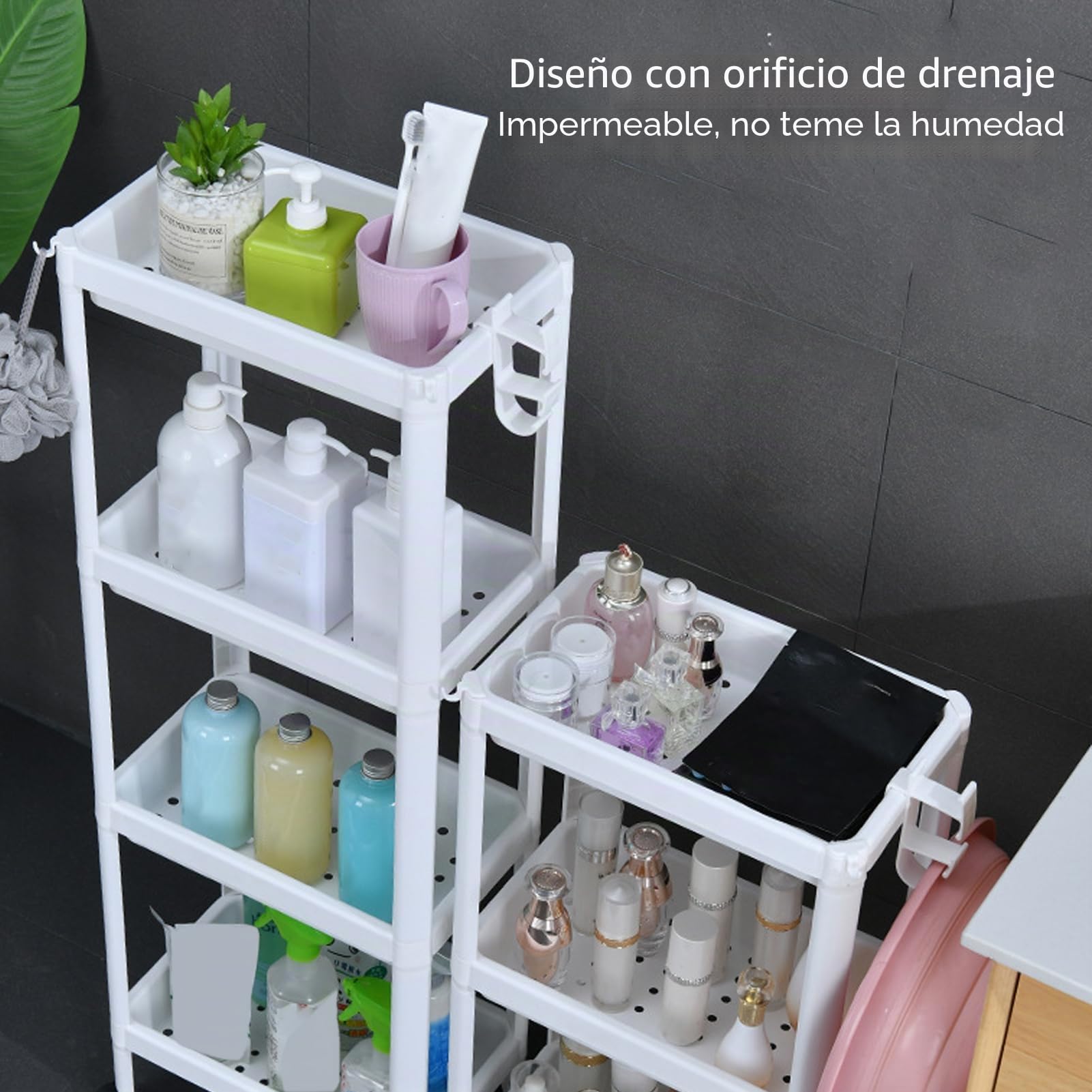 Estante de Torre de Baño, Estante de Almacenamiento Independiente de Plástico, Organizador, Estantería Multifuncional para Sala de Estar, Dormitorio, Cocina, Blanco (3 Capas)