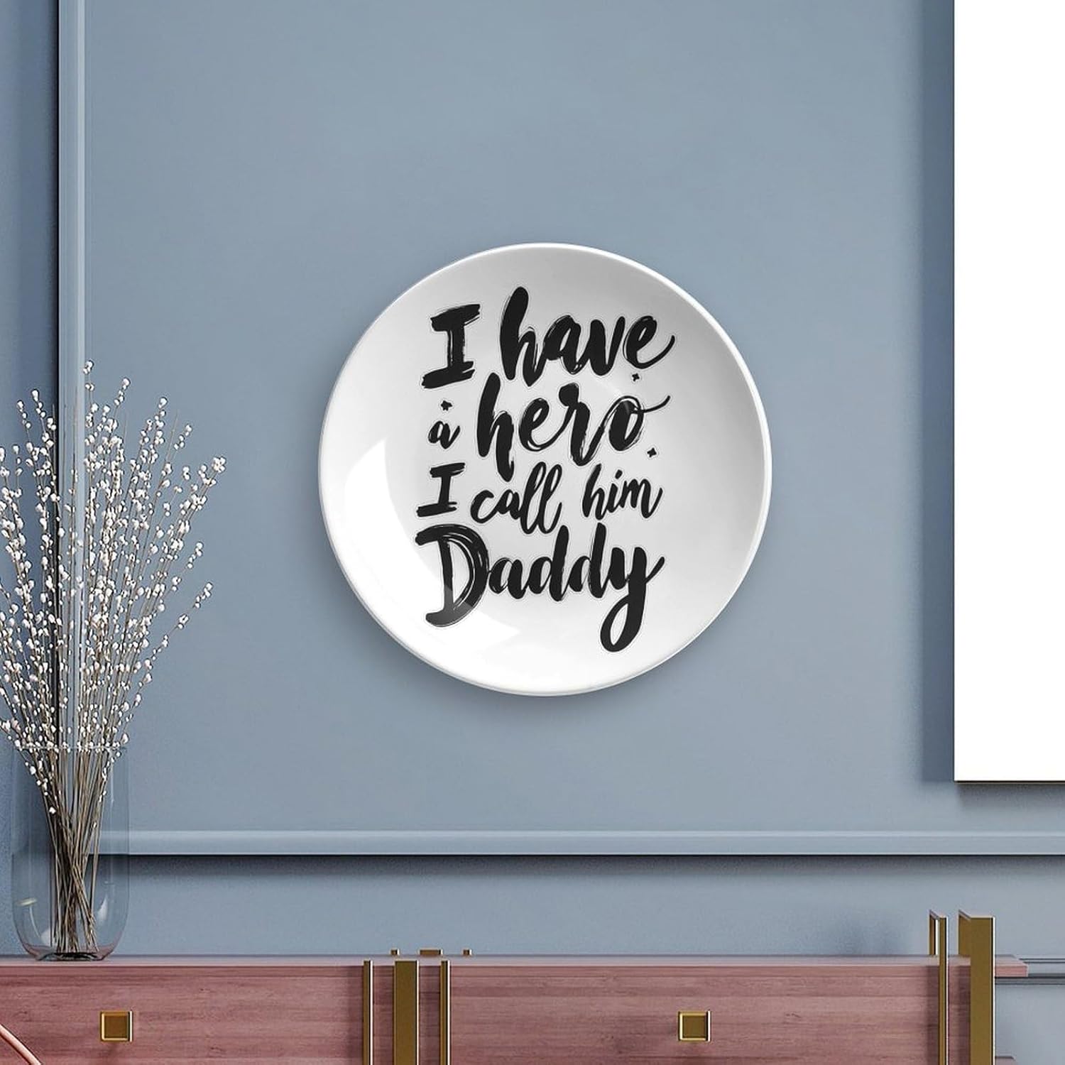 I Have A Hero I Call Him Daddy Decorative Plates for Display Ceramic Plate Tray with Stand Hanger Home Decor