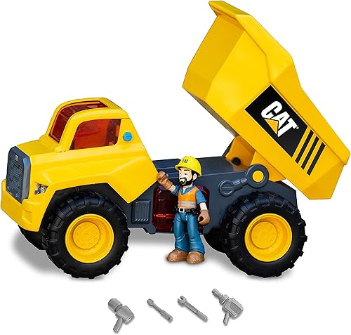 CatToysOfficial Funrise CAT Light & Sound Power Action Crew funciona con pilas, camión volquete, amarillo, (83201)