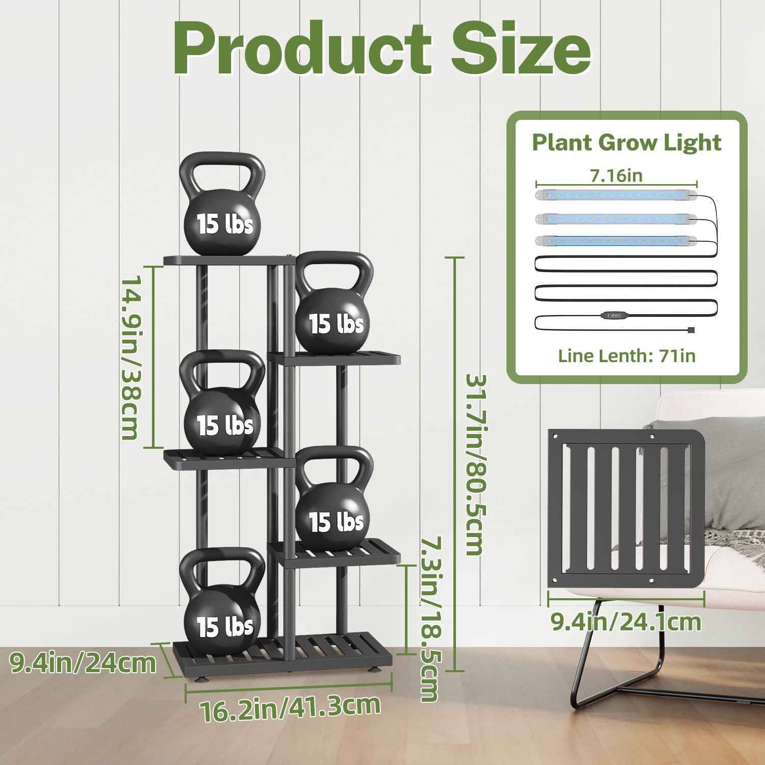 iDavosic.ly Plant Stand with Grow Light Indoor Outdoor, 4-Tier Tall Metal Flower Shelf for Heavy-Duty Large Planters, Corner Orchid Display Rack for Living Room Balcony Patio Porch, Modern Black