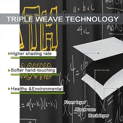 Miniatura 7 de Cortinas de pizarra de matemáticas, diseño geométrico, matemáticas, física, fondo negro, cortinas opacas con bolsillo para barra, para dormitorio,