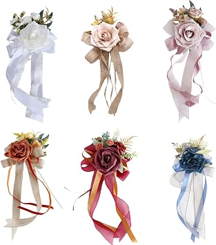 6Pcs Wedding Car Flower Bowknot Artificial Silk Rose Shape Decoration for Vehicle Door Handle Bridals Car Accessories