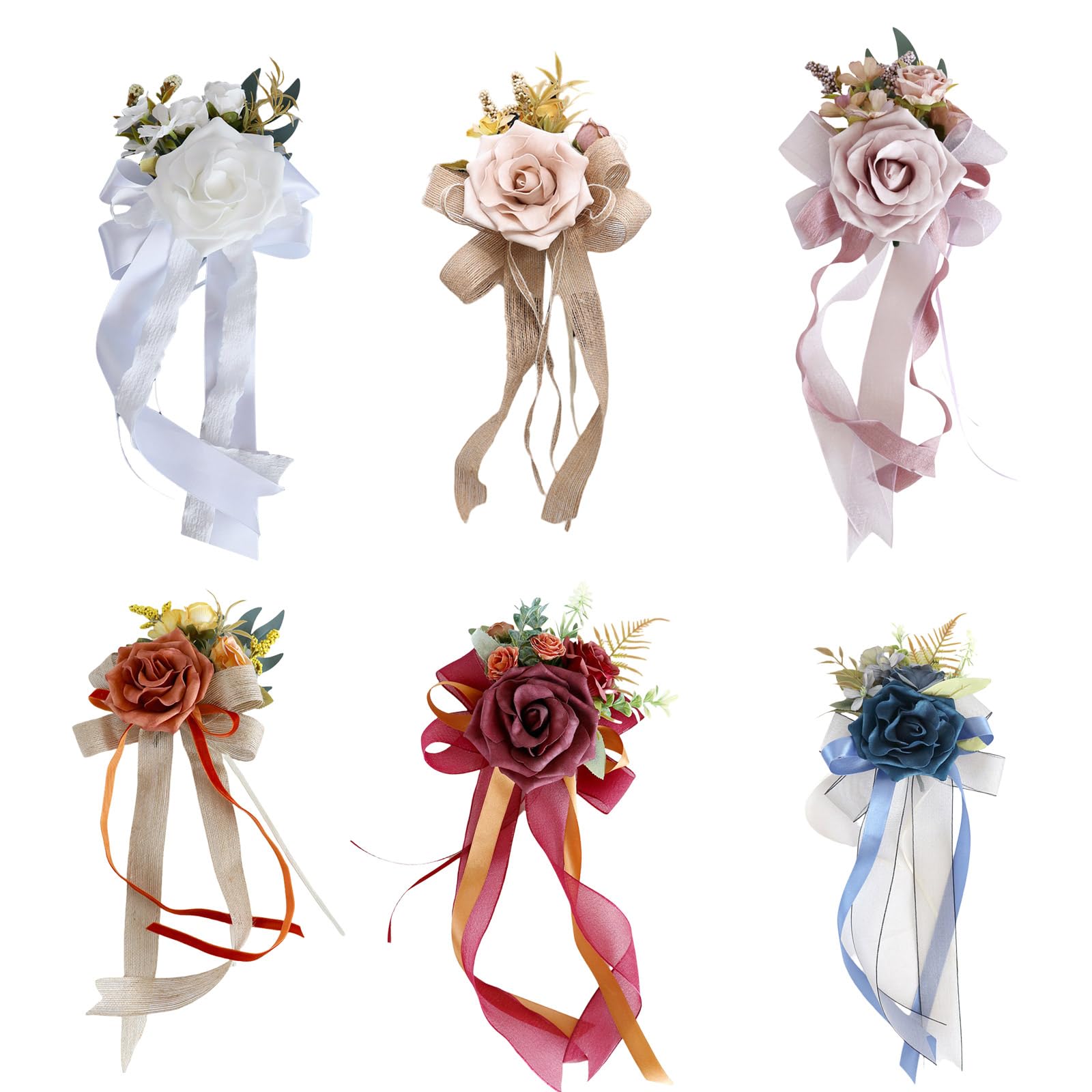 Lot de 6 arches de fleurs pour simulation de voiture de mariage pour décoration de fête de véhicule poignée de porte nostalgique thème de mariage