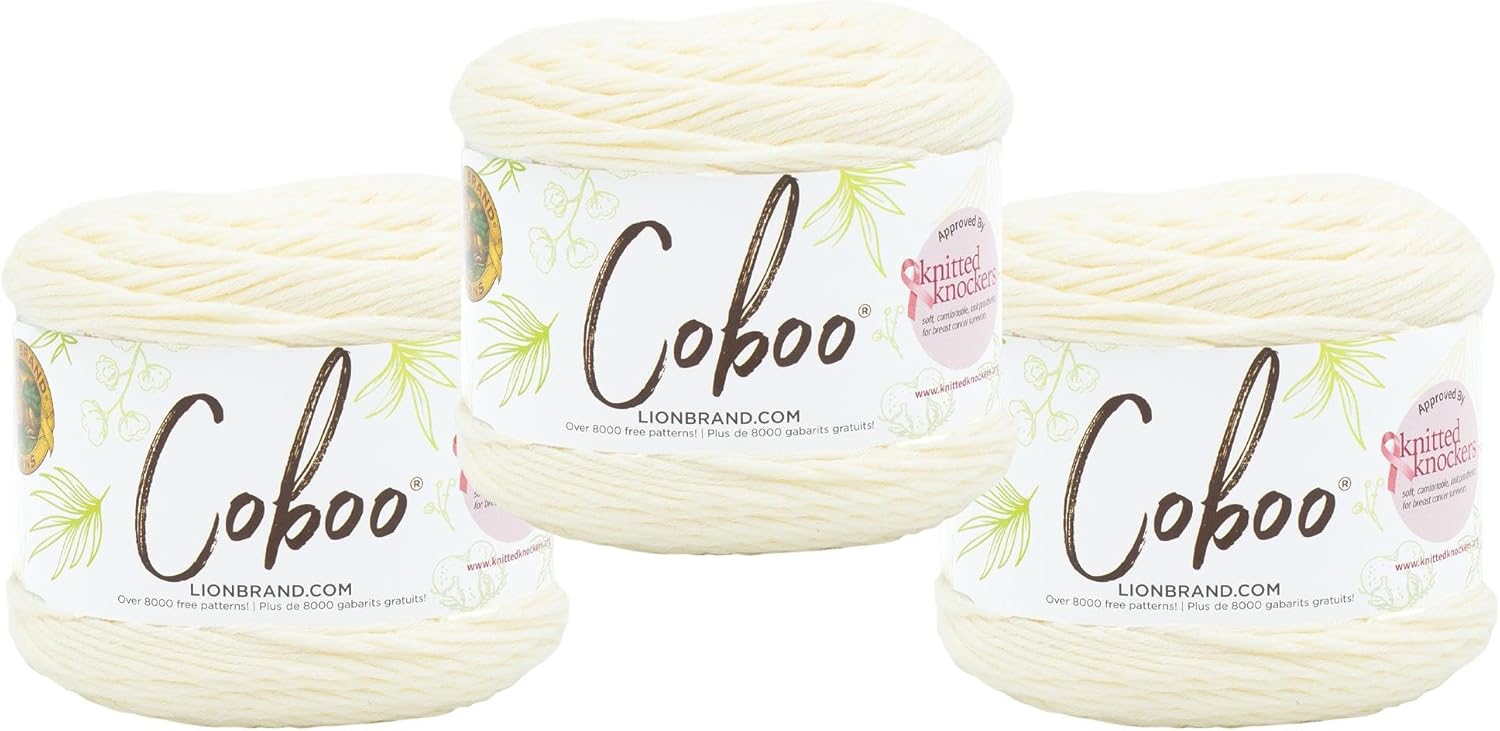 Lion Brand Yarn Coboo, Soft Yarn for Knitting, Crochet, and Crafts, Vanilla Blossom, 3 Pack