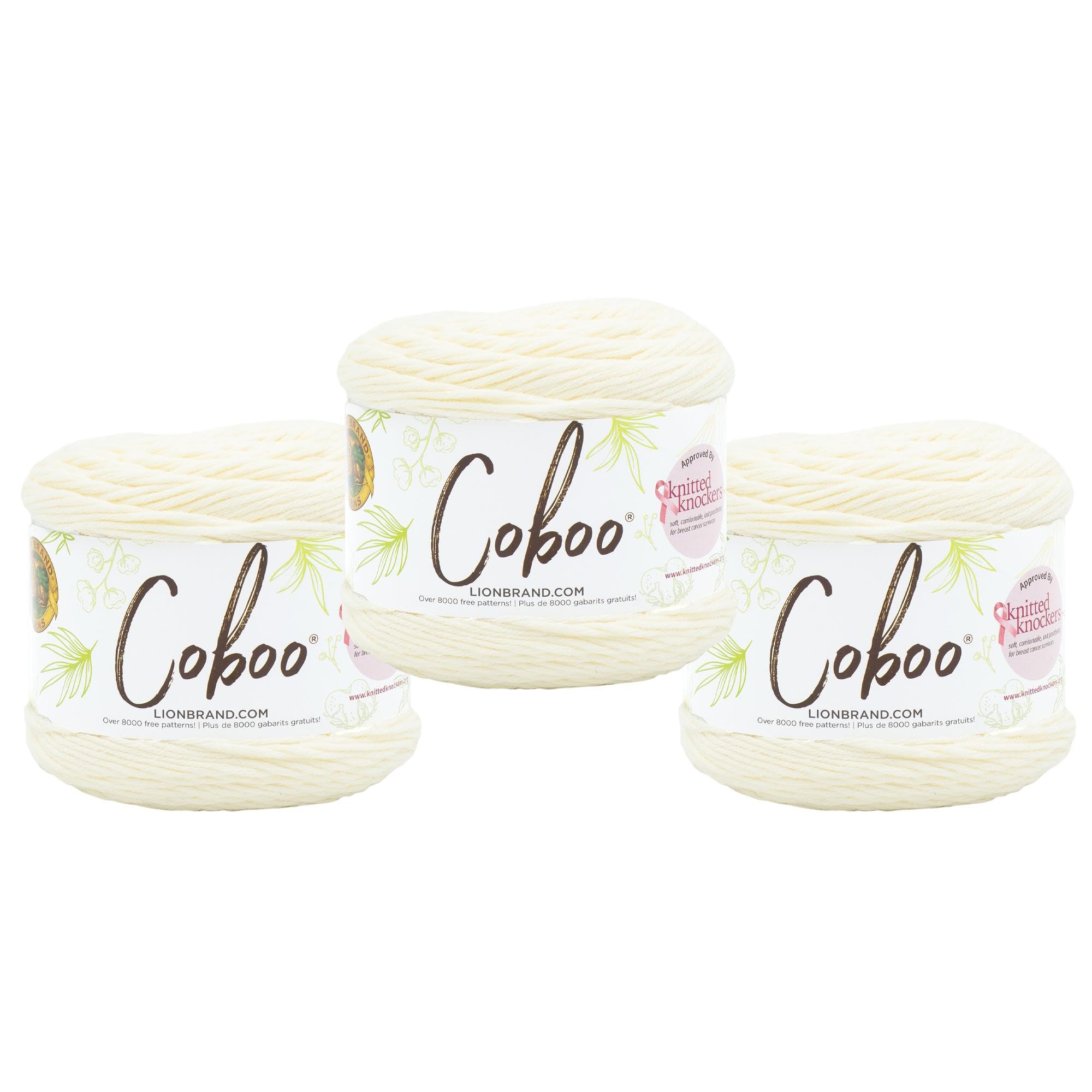 Lion Brand Yarn Coboo, Soft Yarn for Knitting, Crochet, and Crafts, Vanilla Blossom, 3 Pack