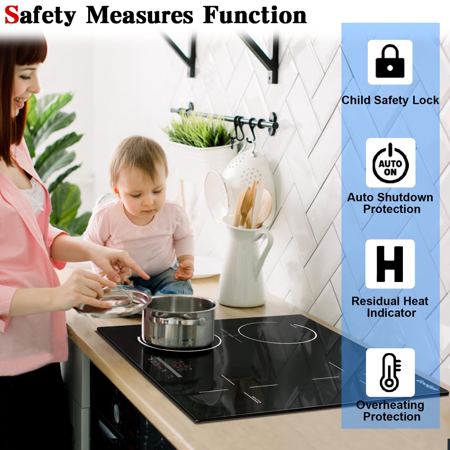 Induction Hob 60CM 4 Zone, Plug in Electric Hob 13 amp 4 ring, 2800W Electric Induction Hob 220V, Cooking Hob 60CM with Flexible Zone, Kitchen Hob with 99-Min Timer, Safety Lock — view 6