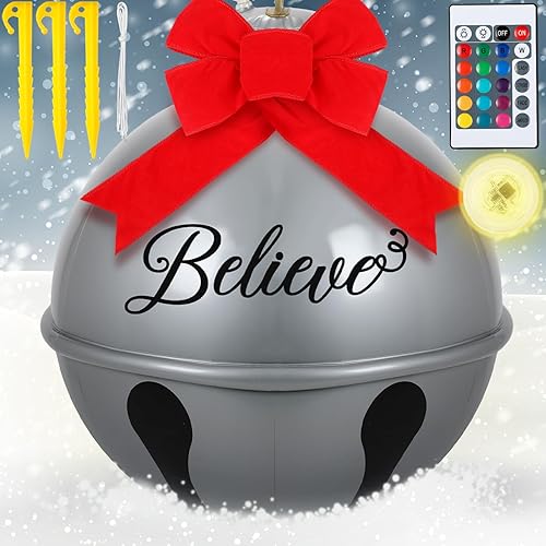 Jetec Cascabel gigante de Navidad iluminado de 24 pulgadas, bolas inflables de Navidad para exteriores, decoraciones de jardín para patio, patio,