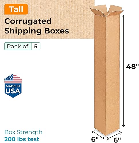 Miniatura 2 de IDL Packaging Cajas de envío corrugadas altas de 6 pulgadas de largo x 6 pulgadas de ancho x 48 pulgadas de alto (paquete de 5)  Excelente elección