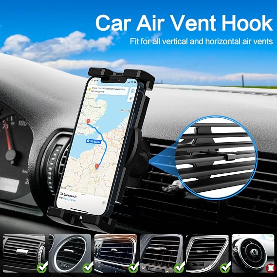 Car Tablet Mount Dashboard Vent, 3-in-1 Car Tablet Holder Windshield Air Vent [Powerful Suction Cup & Adjustable Arm] for 4-12.9 Devices, iPad Pro Air Mini, Galaxy Tabs, Lenovo, Phones