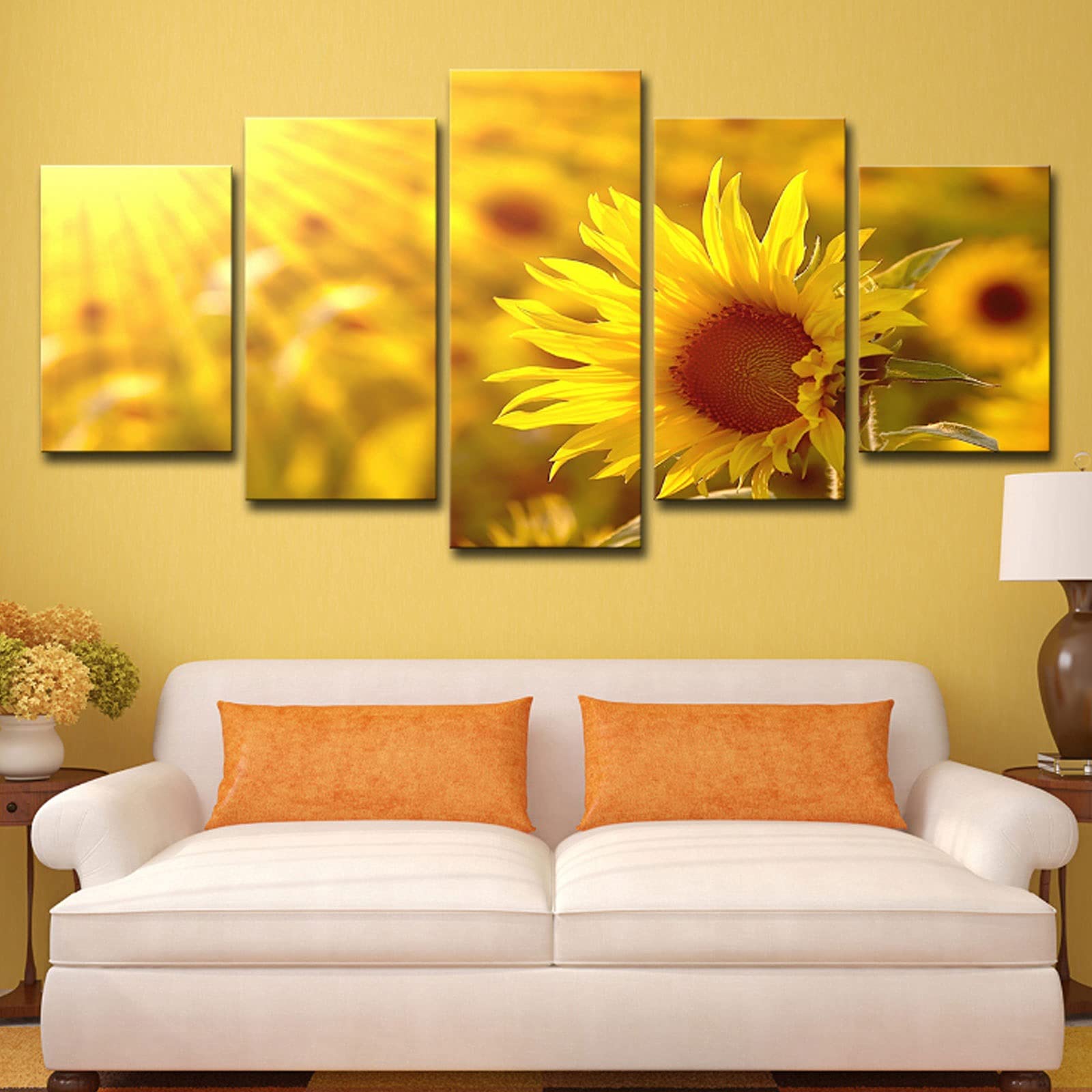 GAODINGD Canvas Wall Art 5 piece Pictures For Living Room Wall Art 5 Panel Canvas Sunflower Flower Home Decor Artwork Framed Ready To Hang Posters And Print (Size : C(L))